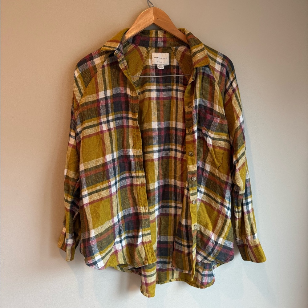 American Eagle Multicolor Oversized Plaid Flannel Shirt Size‎ XXS